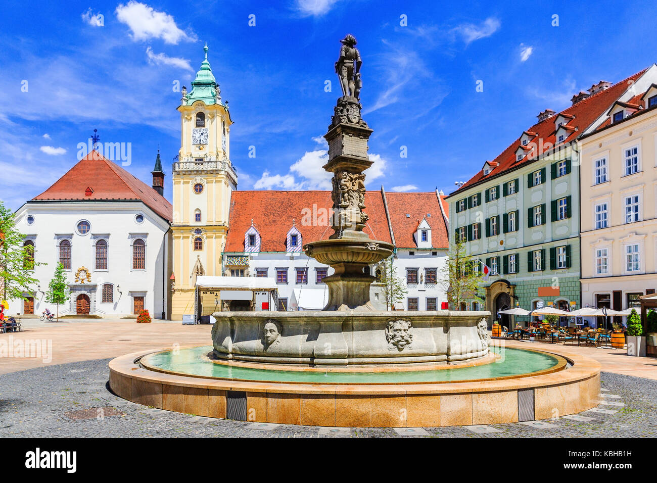 Bratislava, Slovakia. View of Bratislava main square with the city hall in the background. Stock Photo