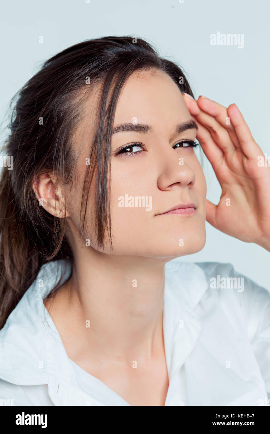 The young woman's portrait with thoughtful emotions Stock Photo - Alamy