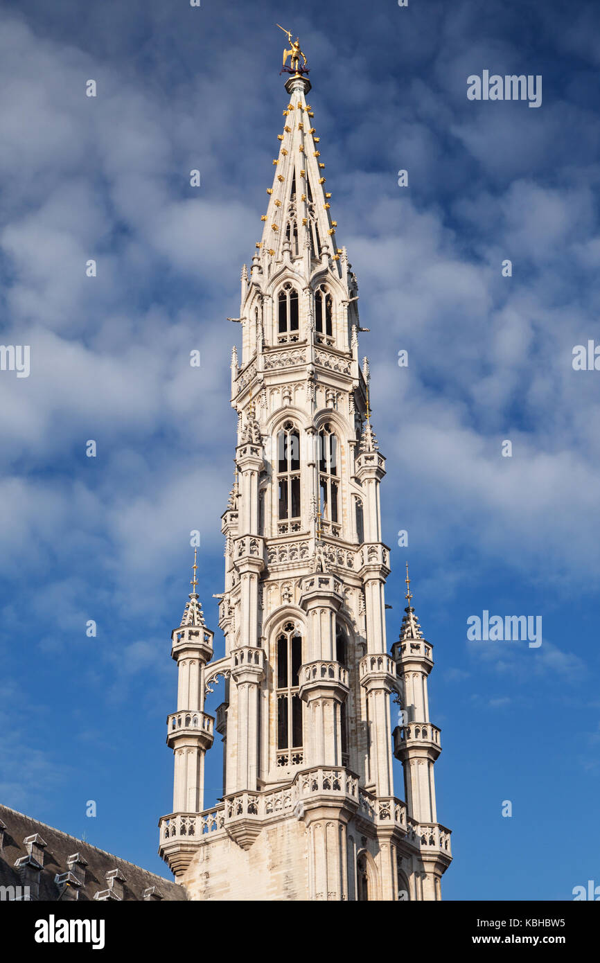 Spire of the Town Hall of Brussels, Belgium. Stock Photo