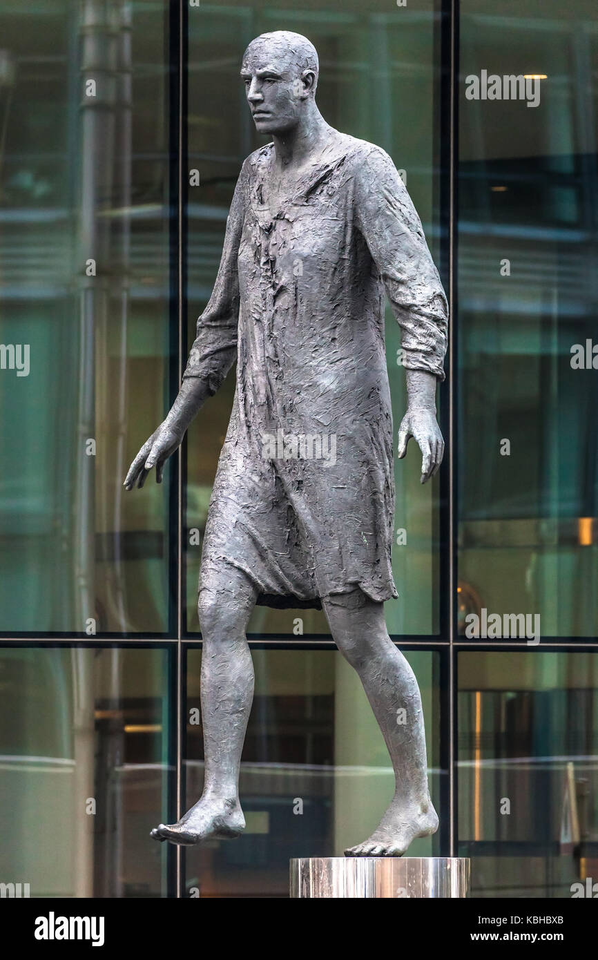 Sculpture Stepping Forward, by Hanneke Beaumont, in front of the headquarters of the European Council of Ministers in Brussels, Belgium. Stock Photo