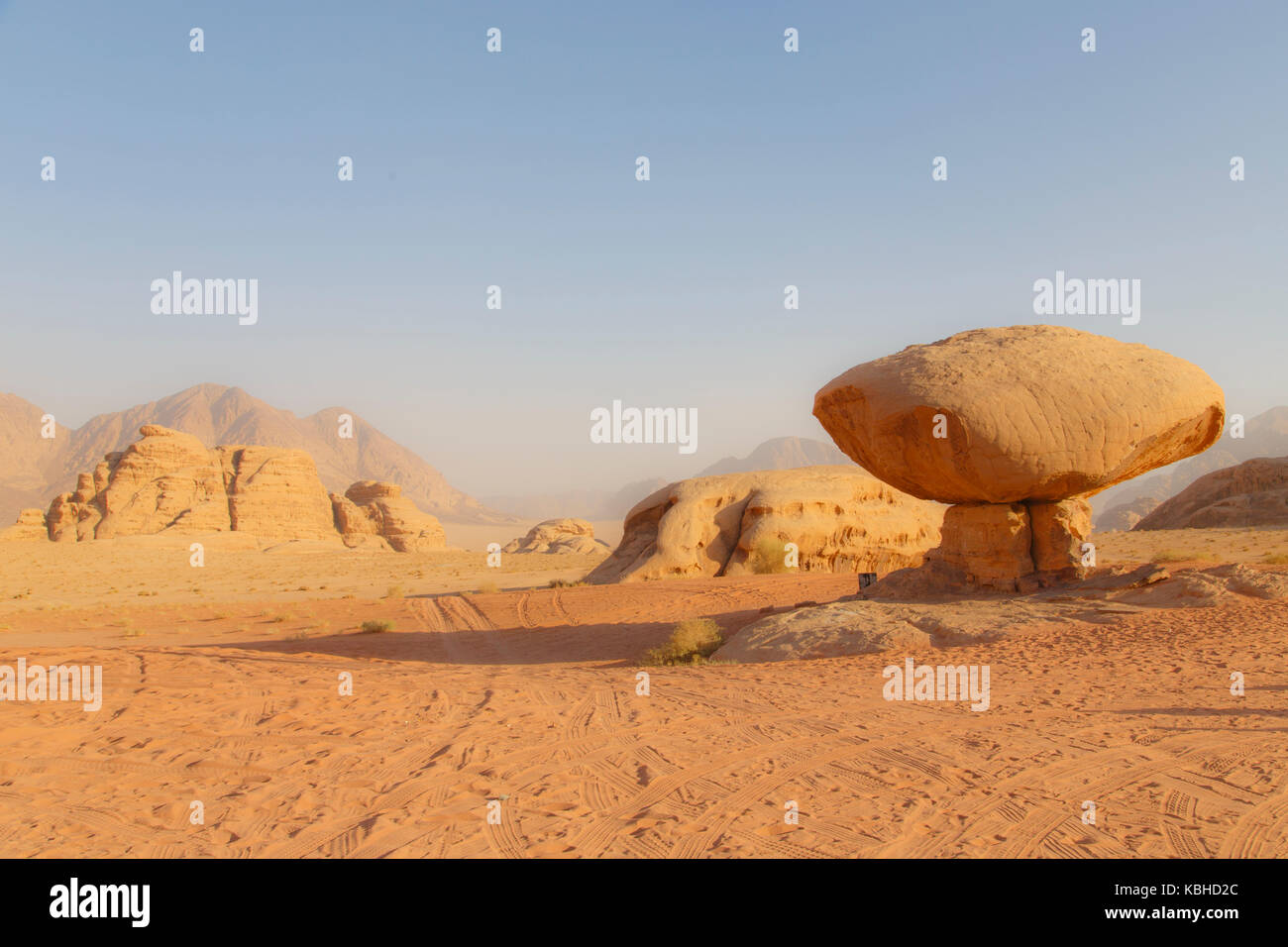 Mushroom rock in Wadi Rum Stock Photo