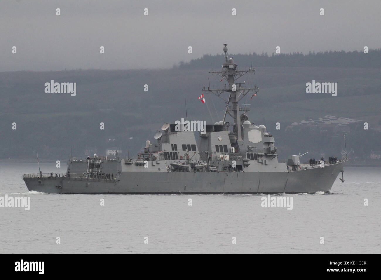 USS Winston S Churchill (DDG-81), an Arleigh Burke-class destroyer operated by the United States Navy, arriving for Exercise Joint Warrior 17-2. Stock Photo