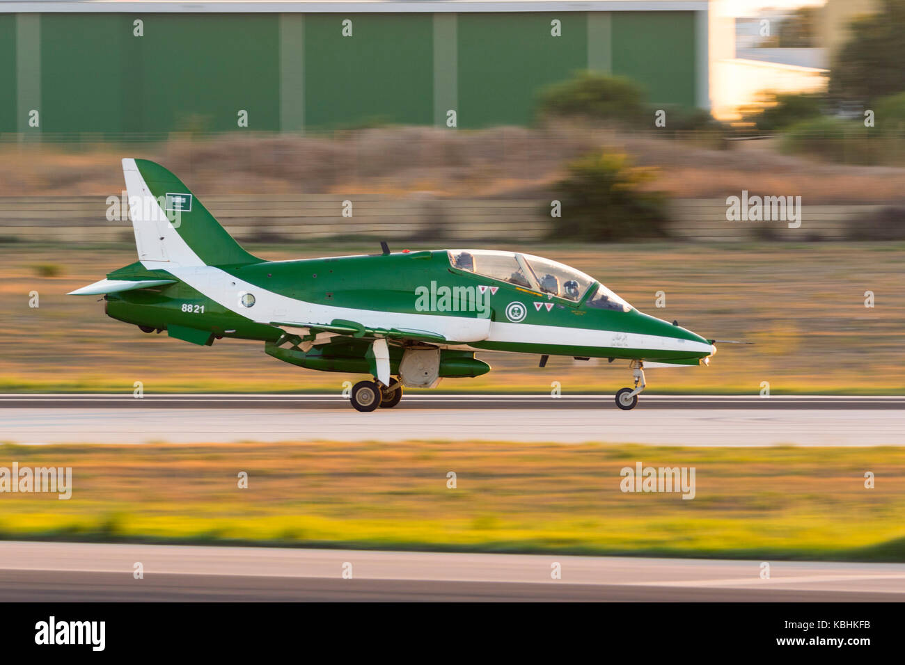 Saudi Air Force British Aerospace Hawk 65A arriving in Malta for the September Airshow. Stock Photo