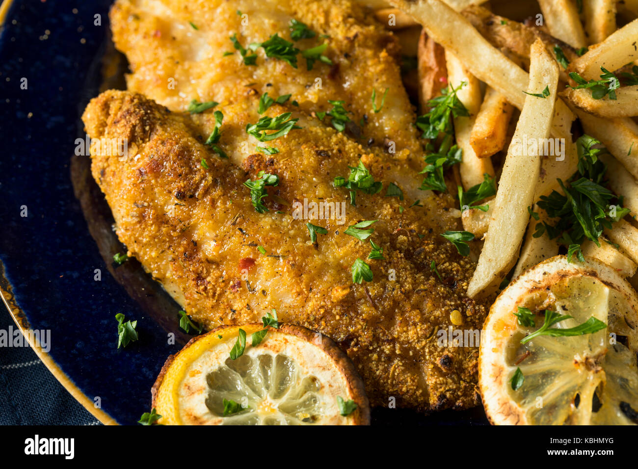 Spicy Homemade BAked Cajun Catfish with French Fries Stock Photo Alamy