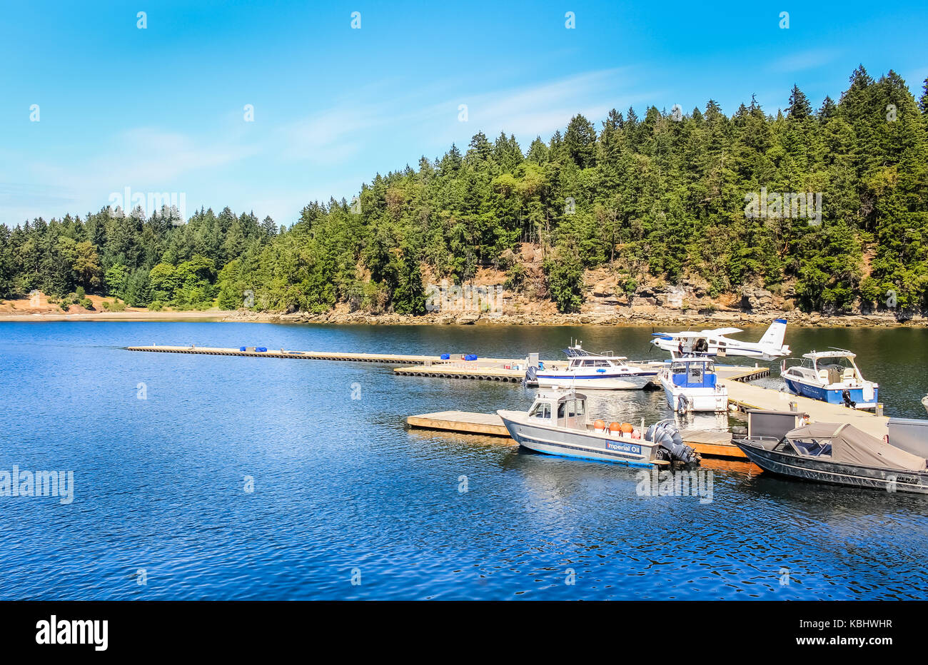 NANAIMO, BC - MARCH 2, 2016 - Boats docked at the seaplane terminal on March 2, 2016, in Nanaimo. Stock Photo