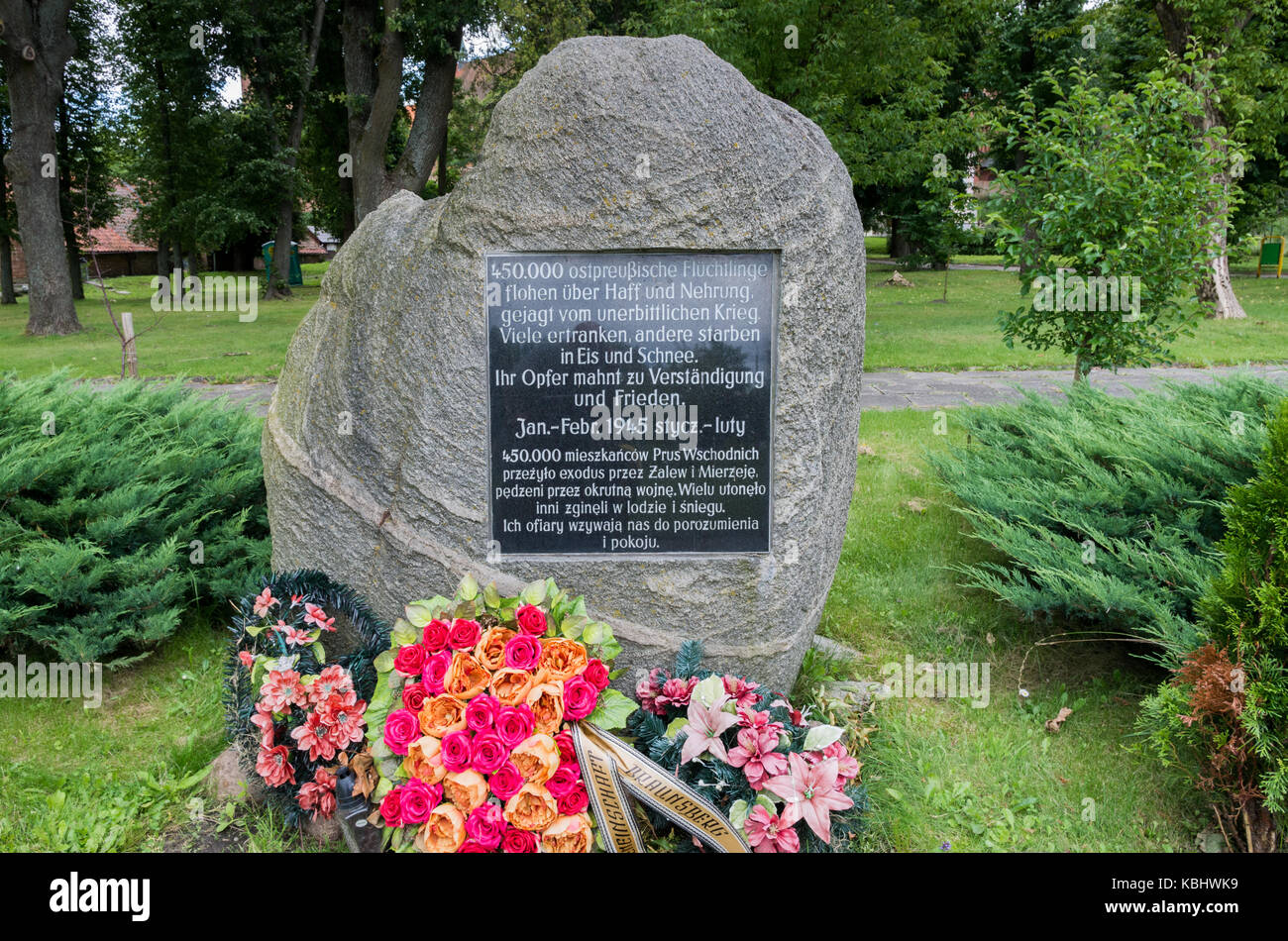 Monument to people of East Prussia drowned in Vistula Lagoon during WW2, Frombork, Poland Stock Photo