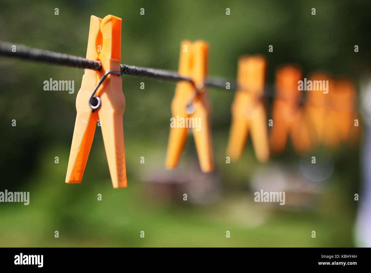 clothespin on the rope outdoor Stock Photo Alamy