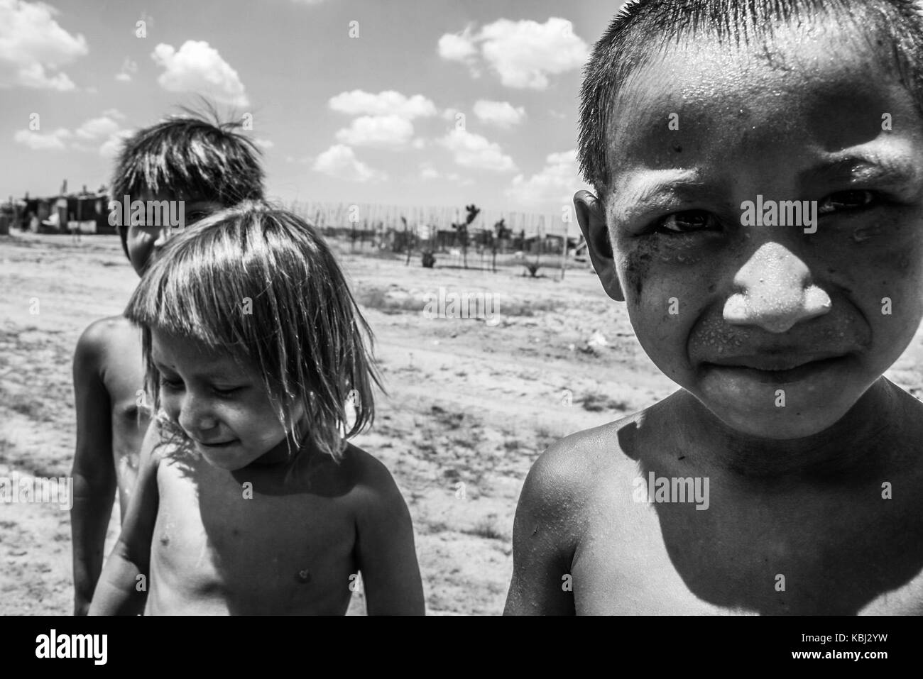 Life in the town 12th street, or town Miguel Aleman on the coast of Hermosillo. Place with floating population, complete families with extremely poor conditions, belonging of diverse indian ethnic groups of the south of Mexico. They arrive by thousands to Sonora to work in the crops of harvest season of the grape mainly, watermelon, melon among other vegetables. The community presents serious problems of alcholism, housing, health, child malnutrition, and little access to education. This is considered to be the poorest community in Sonora Mexico. Photo: Luis Gutierrez / NortePhoto Stock Photo