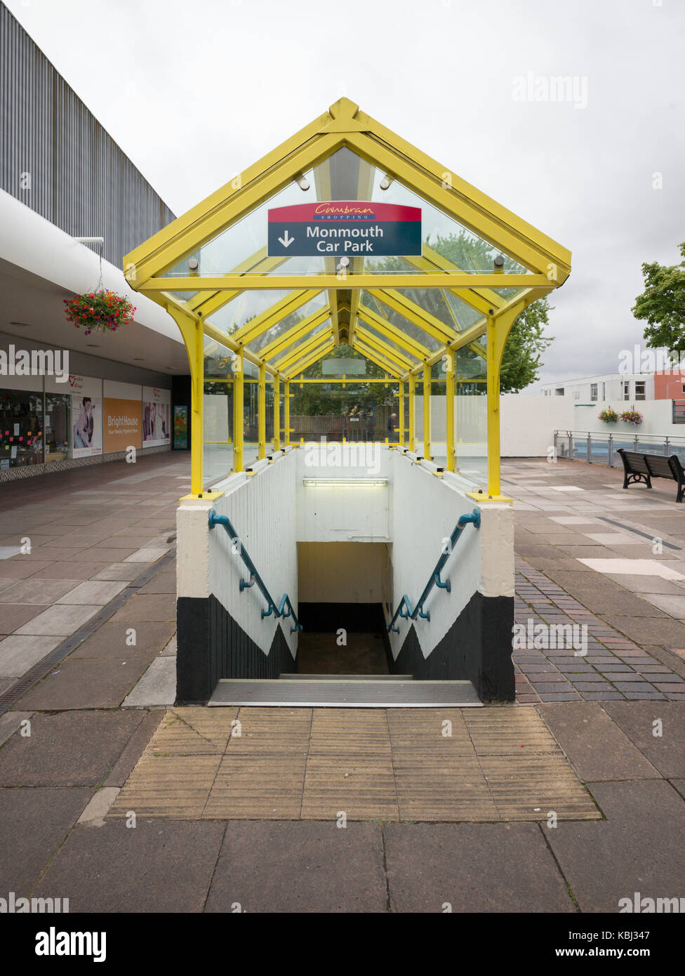Covered staircase to Monmouth Car Park from Cwmbran shopping Centre. Cwmbran, UK Stock Photo