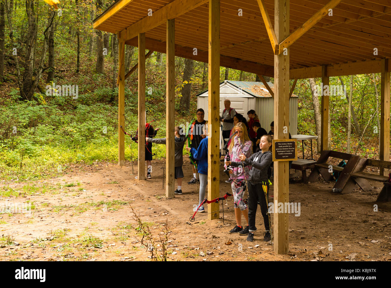 Children learning archery and other environmental education activities at Upham Woods Outdoor