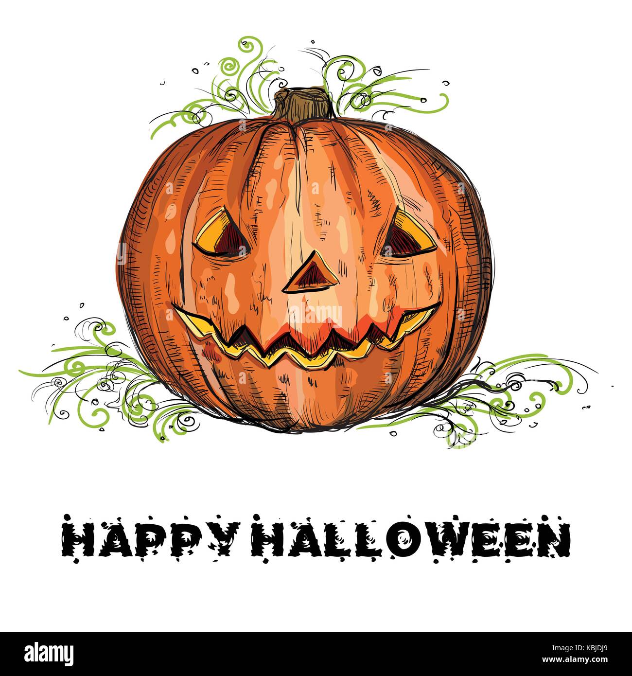 Vector hand drawing Halloween orange pumpkin isolated on white background Stock Vector