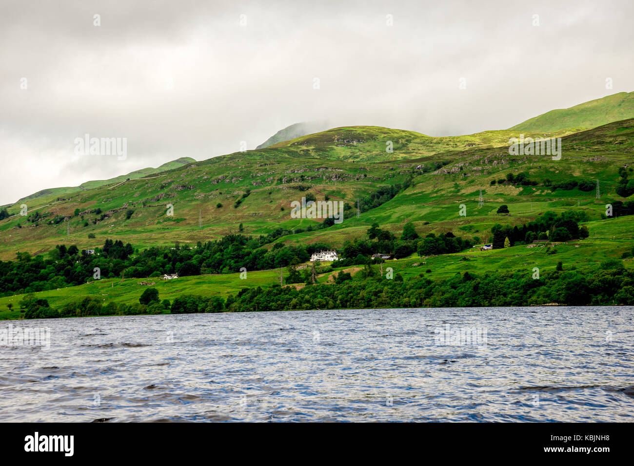 A white farmhouse on a hill slope at Loch Tay lake, central Scotland Stock Photo Alamy