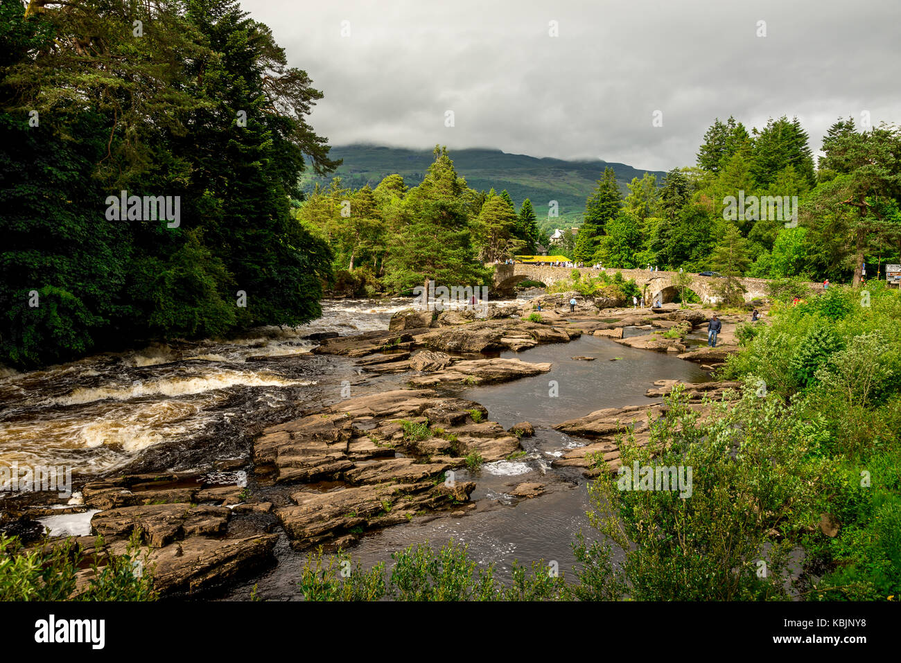 Running falls of Dochart in a small town of Killin in central Scotland Stock Photo