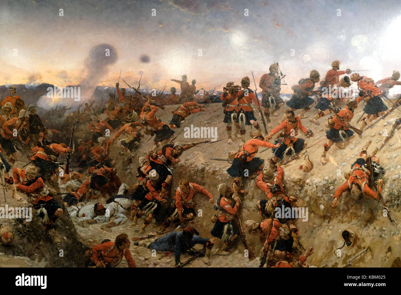 The Storming of Tel El Kebir - The 1st Battalion of the Black Watch are shown attacking enemy defences in this battle of the 1882 Egypt campaign - Alphonse Marie de Neuville, 1883 Stock Photo