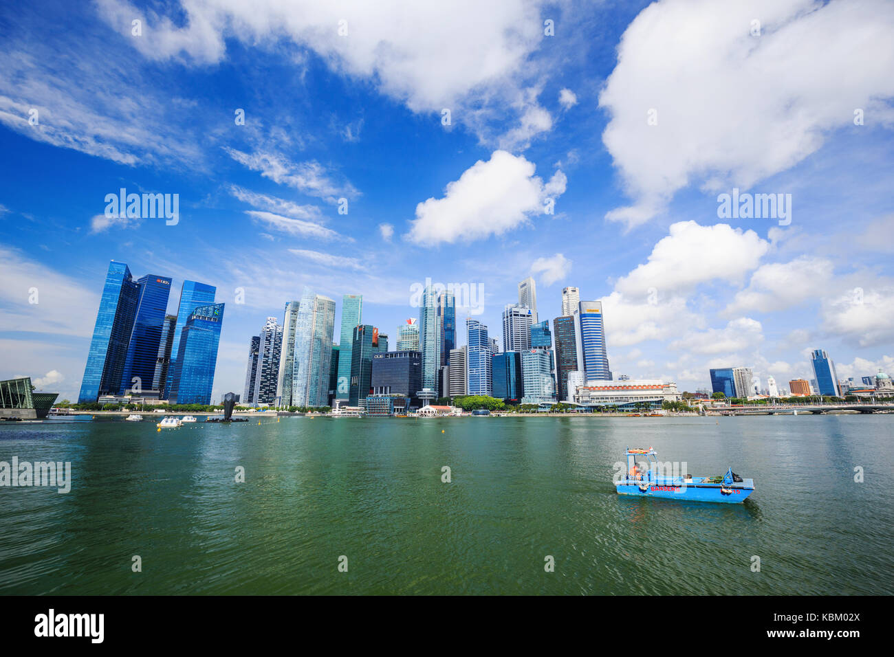 SINGAPORE - AUG 21, 2017 : central business district building of Singapore city with blue sky Stock Photo