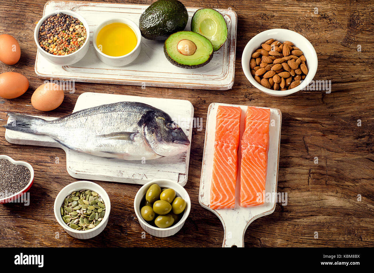 Food rich in omega 3 fatty acid and healthy fats. Healthy diet food