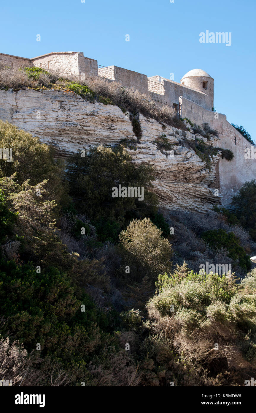 Corsica, France, Europe: the ancient walls and skyline of the old town of Bonifacio, the city at the southern tip of the island Stock Photo