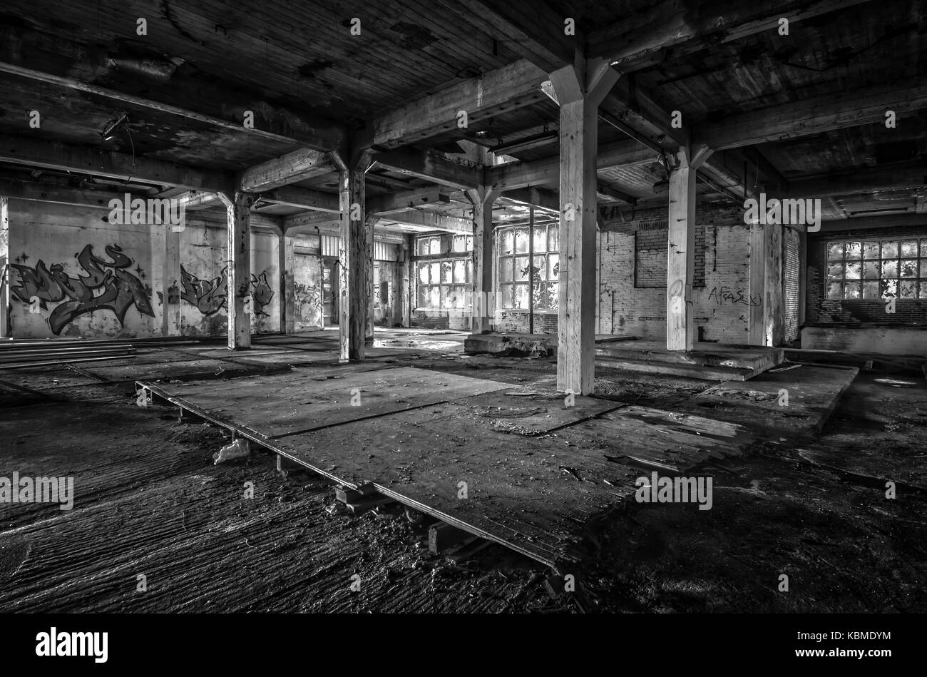 Abondon factory in black and white Stock Photo