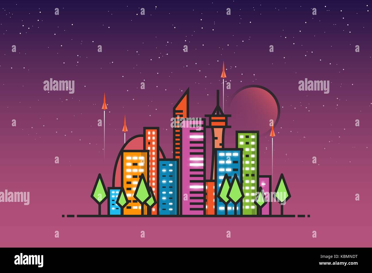 Futuristic city and rockets Stock Vector