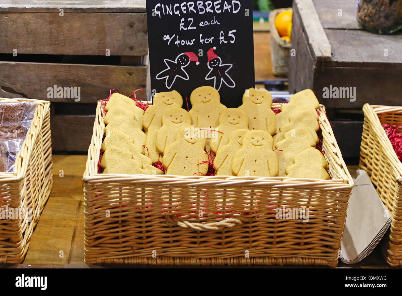 Gingerbread cookies for sale in basket at Christmas market Stock Photo