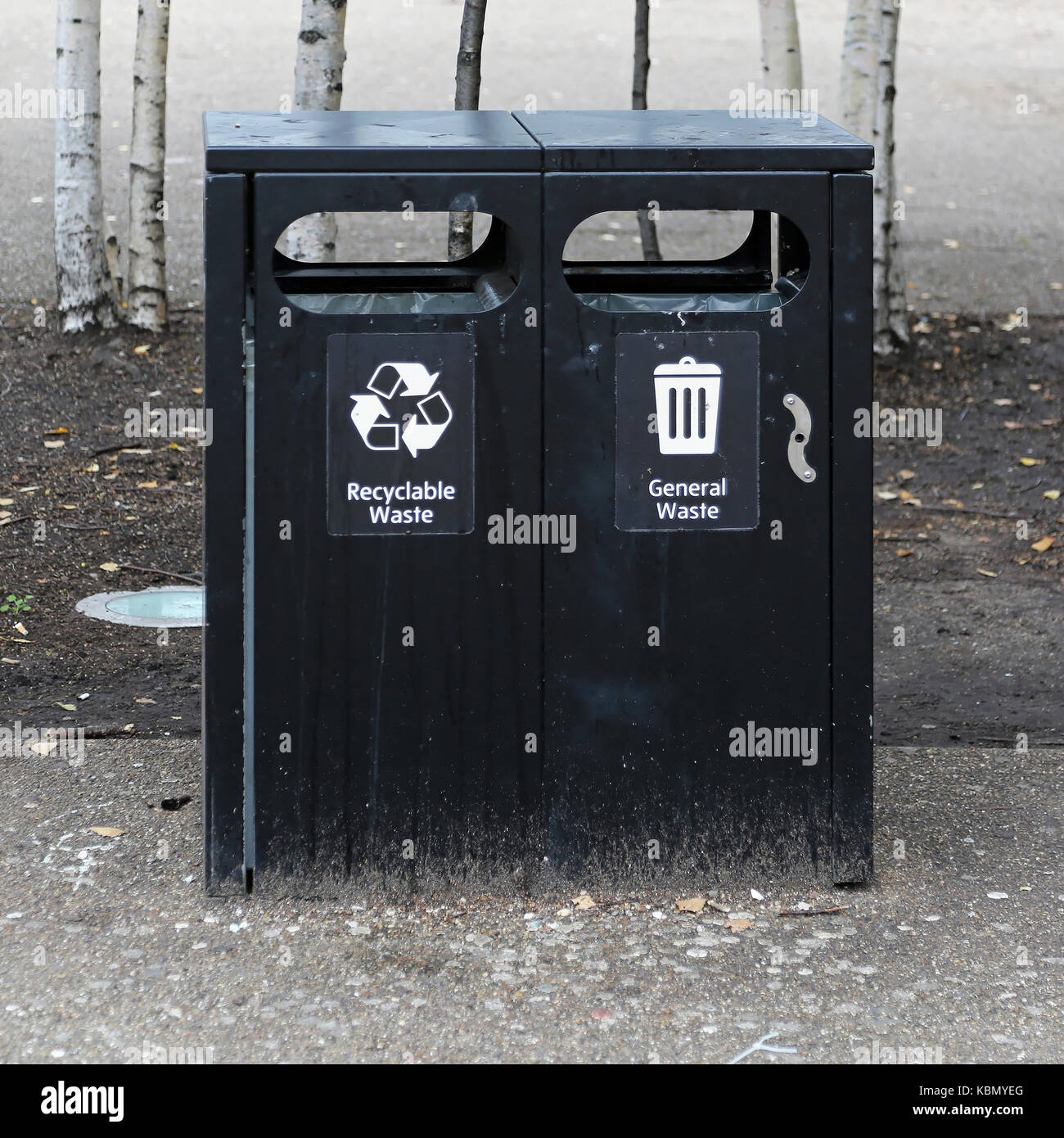 Black bins for general waste and recycling Stock Photo Alamy