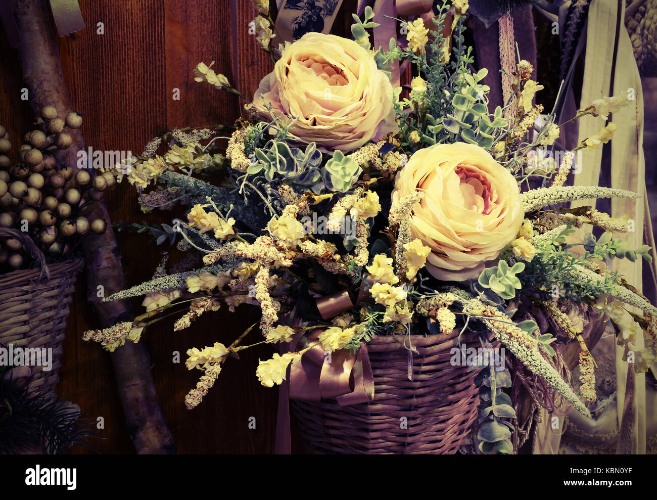 floral decoration with white roses in vintage style by the florist ...