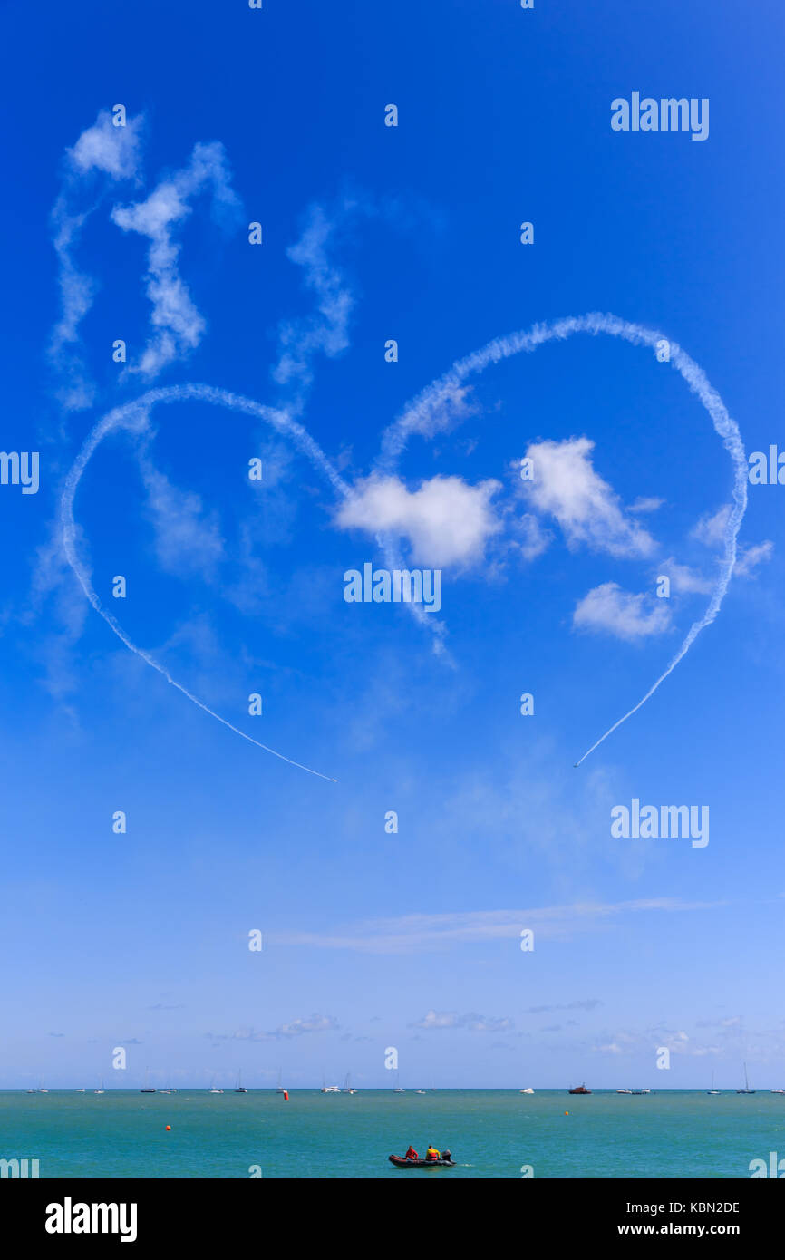 Heart shaped contrail or chemtrail, Eastbourne Air show 2017, Eastbourne UK Stock Photo