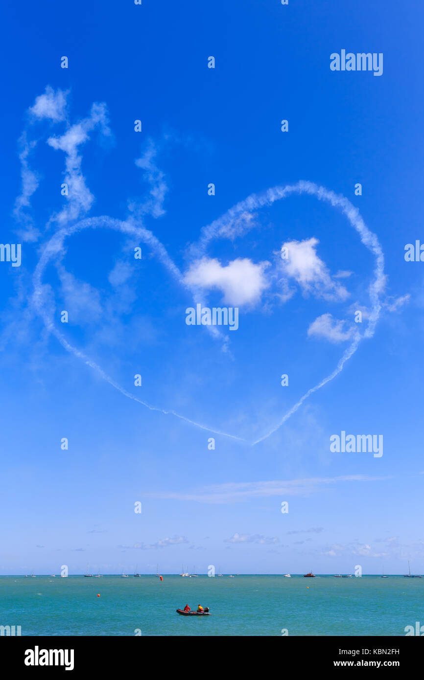 Heart shaped contrail or chemtrail, Eastbourne Air show 2017, Eastbourne UK Stock Photo