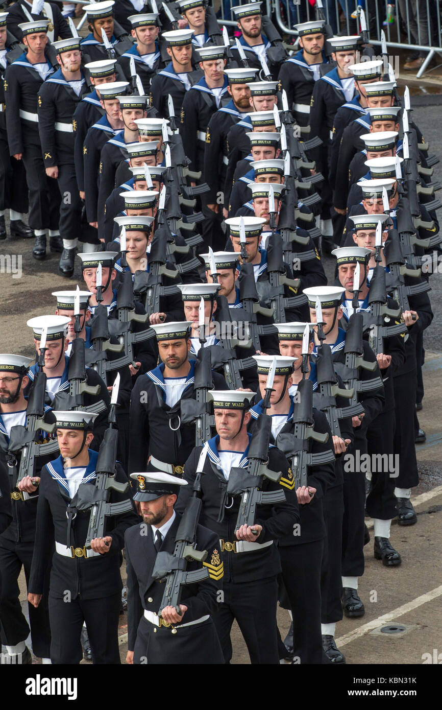 Navy personnel on parade , marching in formation Stock Photo