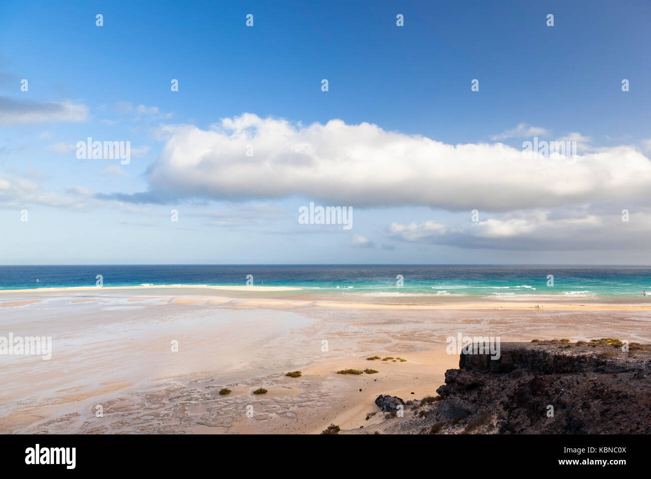 Beach and and the famous lagoon at Playas De Sotavento near Risco El Paso. Stock Photo