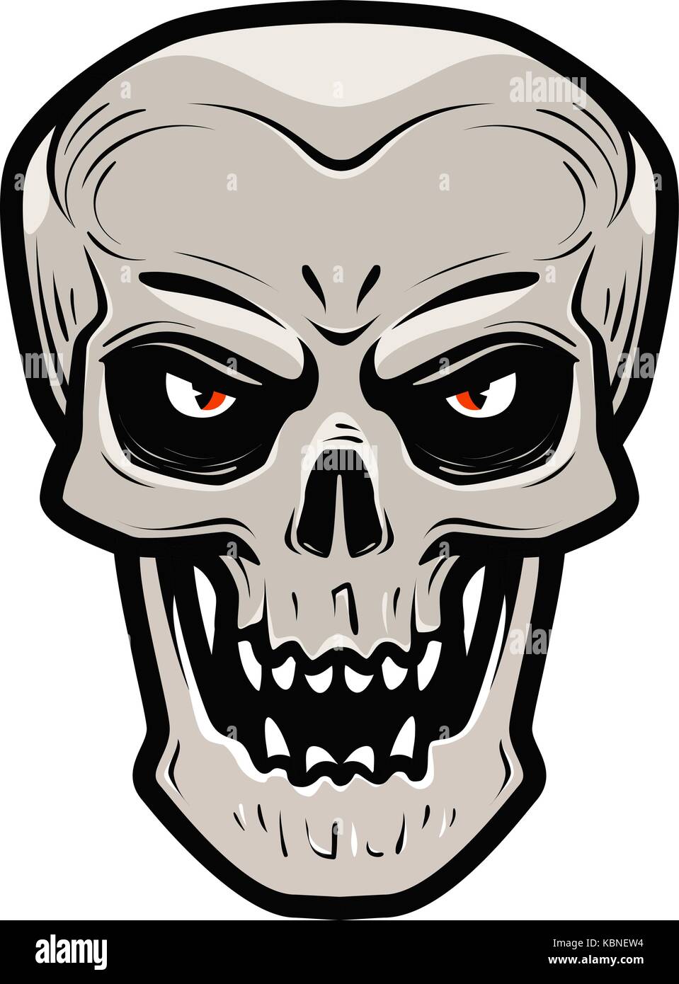 Angry skull. Monster, dead, zombie, halloween, devil symbol. Cartoon vector illustration Stock Vector