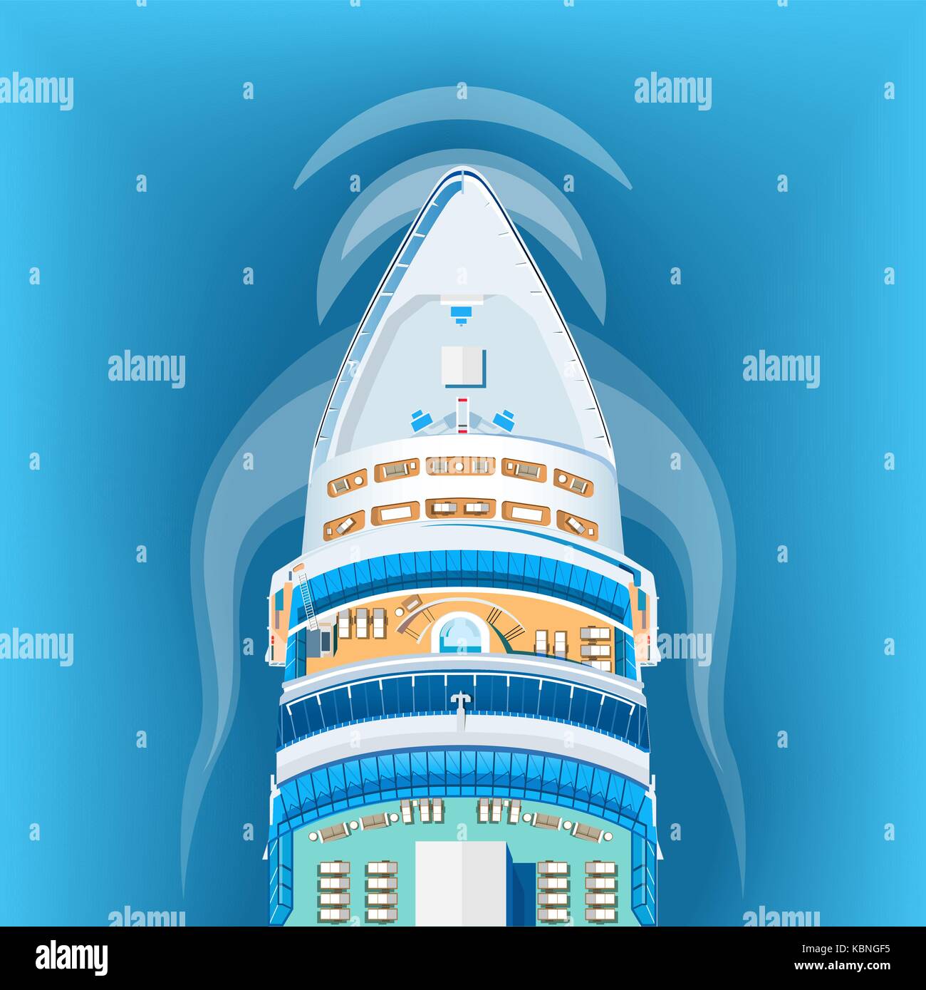 Ship top view vector illustration. Cruise liner to paradise Stock Vector
