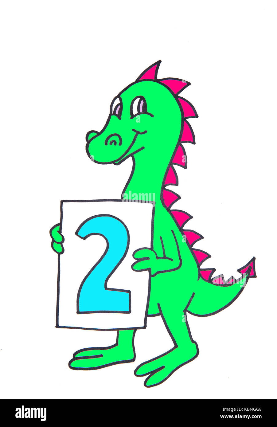 Baby dragon showing number two. Illustration. Stock Photo