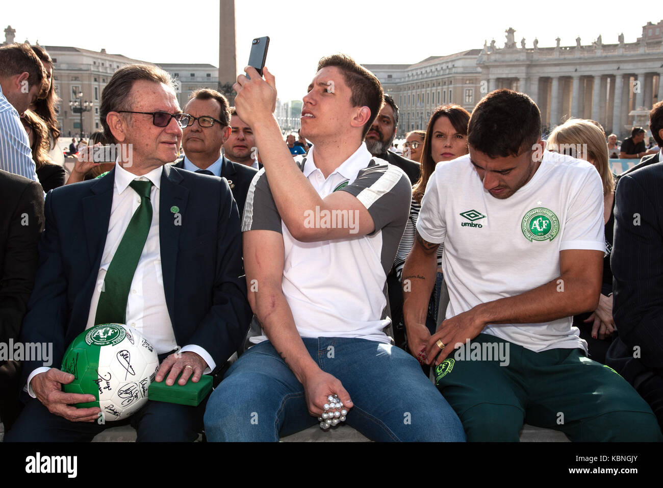 Members of the AFC Chapecoense football team attend the weekly general audience at St Peter's Square in the Vatican  Featuring: Jackson Follmann Where: Rome, Italy When: 30 Aug 2017 Credit: IPA/WENN.com  **Only available for publication in UK, USA, Germany, Austria, Switzerland** Stock Photo
