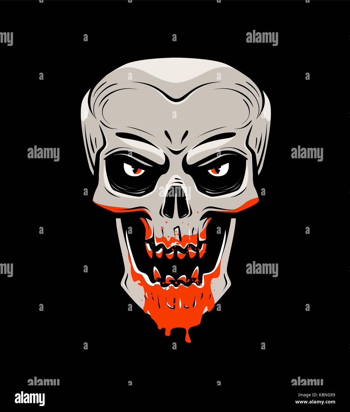 Evil skull and blood. Halloween, zombie, undead, vampire cartoon. Vector illustration Stock Vector