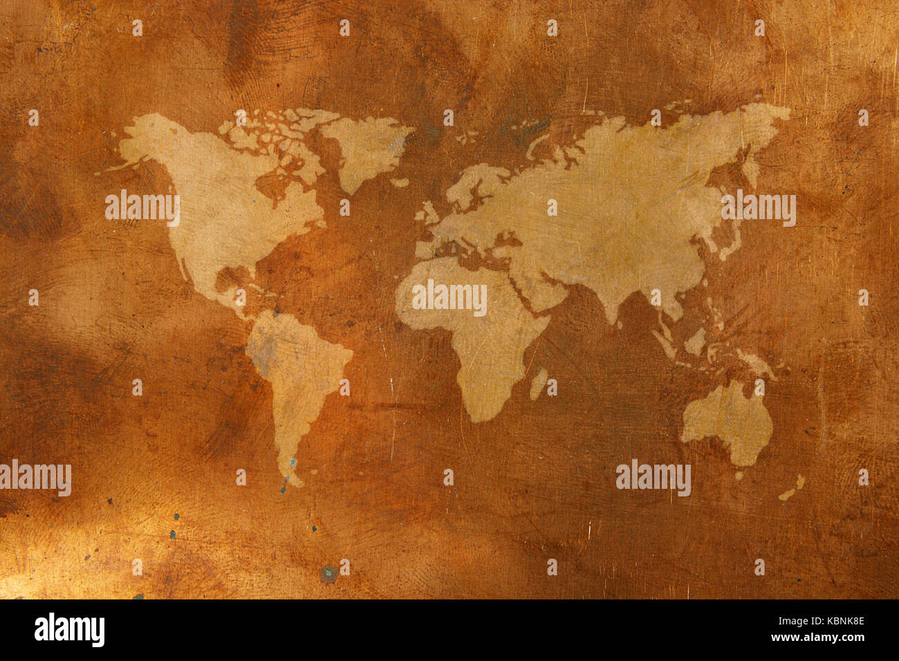World map on bronze background Stock Photo