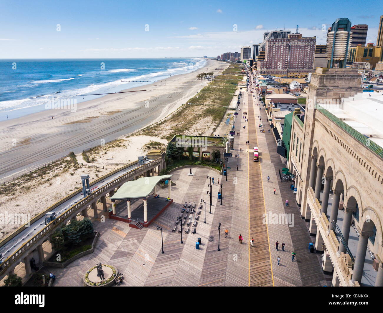 ATLANTIC CITY, USA - SEPTEMBER 20, 2017: Atlantic city boardwalk aerial view. Boardwalk is the hub of casinos, restaurants and travel spots Stock Photo