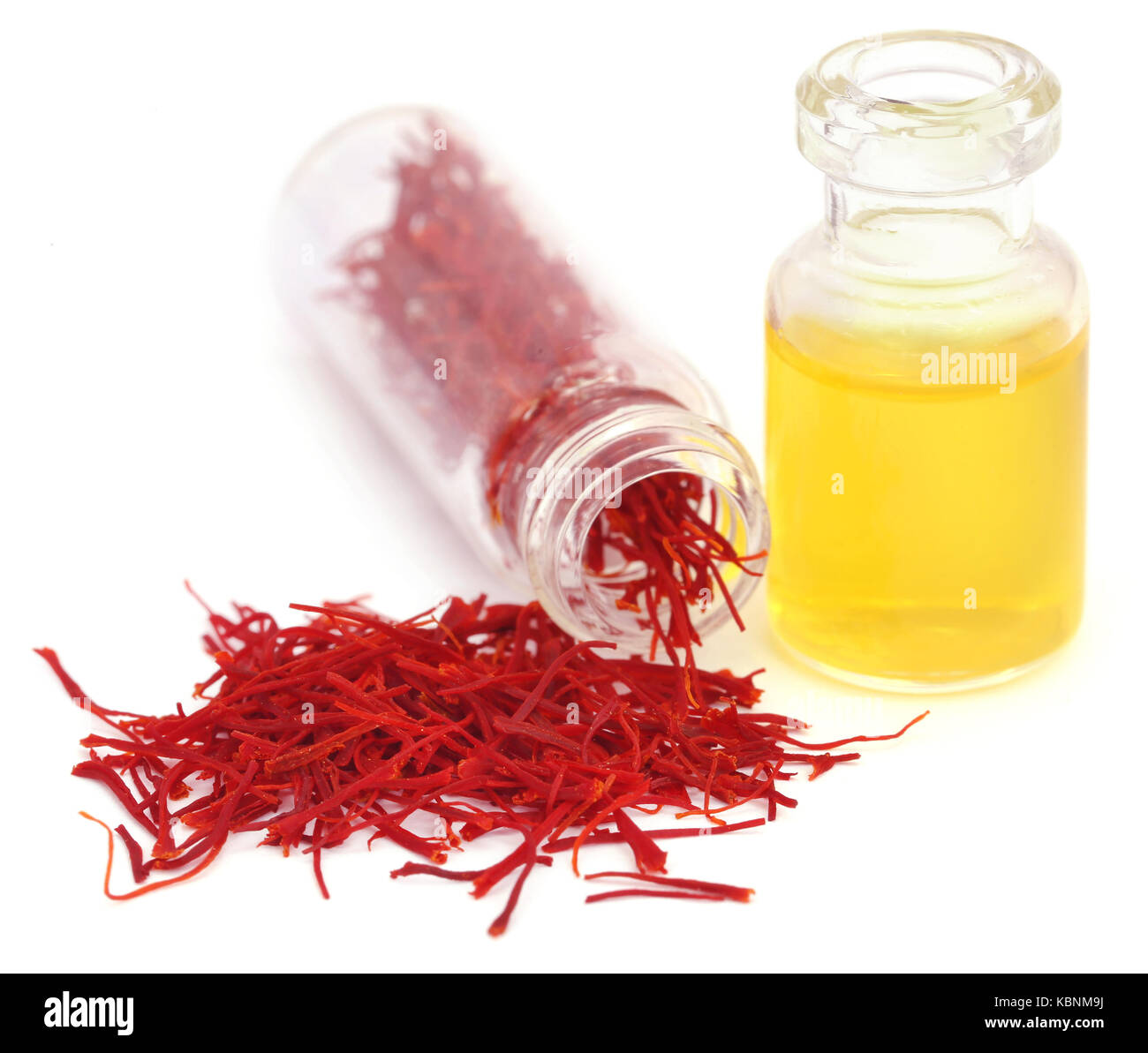 Closeup of Saffron used as food additive over white background Stock Photo