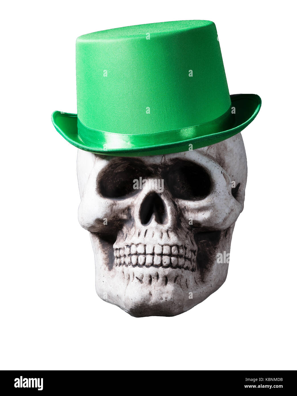 Isolated skull with green hat Stock Photo