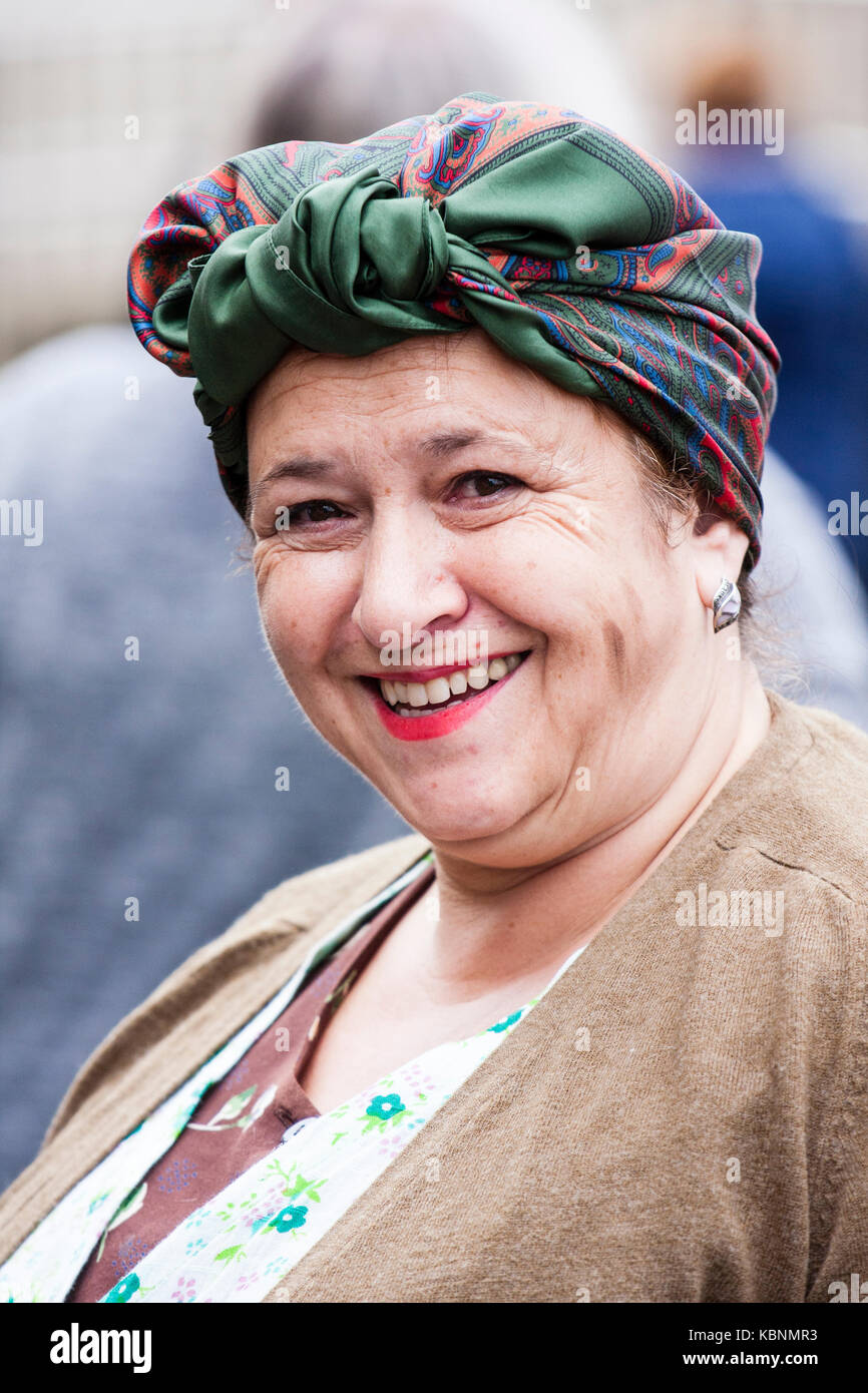 England, Chatham Dockyard event. Head shot of smiling woman dressed as