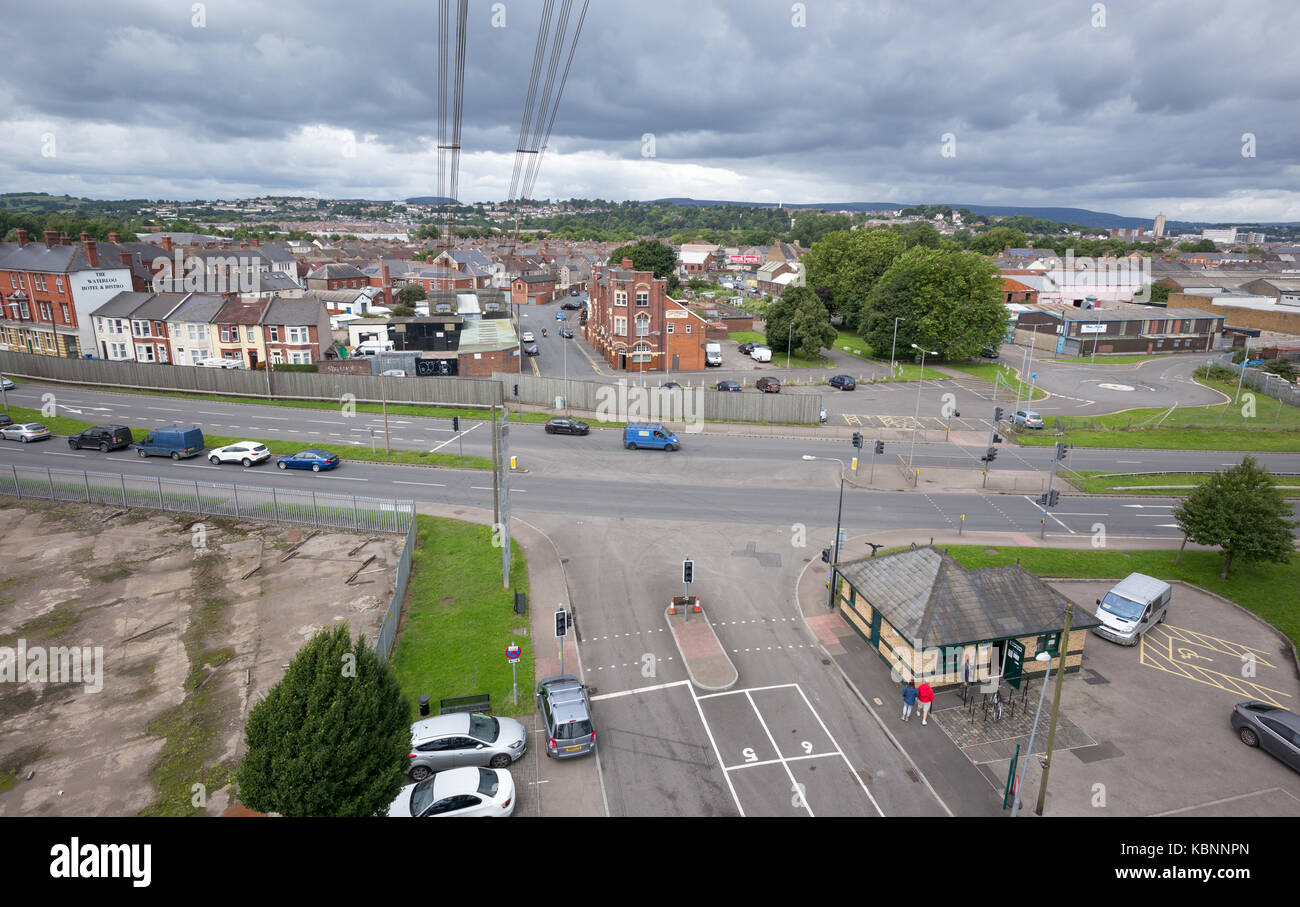 View from western end of upper deck of Newport Transporter Bridge with