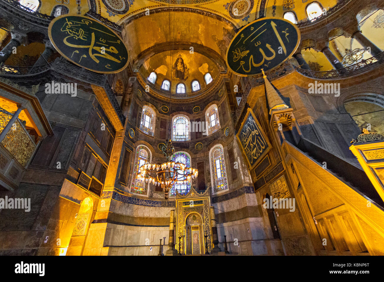 Interior of the Byzantine cathedral of Hagia Sophia, in Istanbul, Turkey. Stock Photo