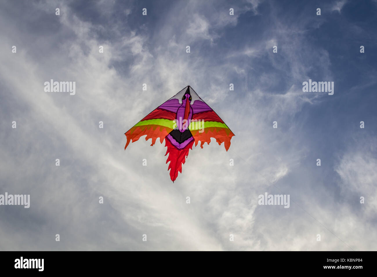 Kite flying in the sky with blue clouds Stock Photo Alamy
