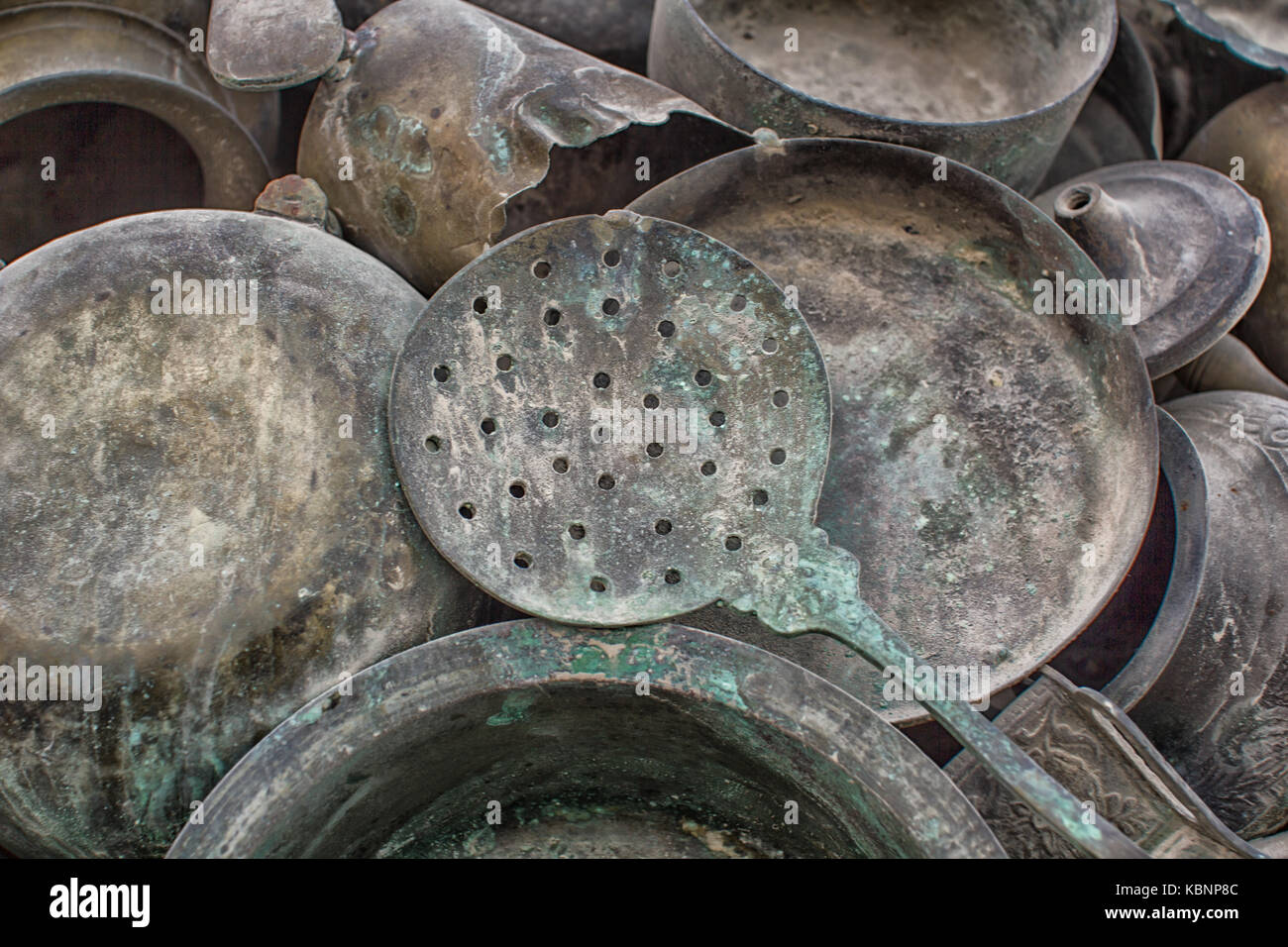 Rusty copper kitchen utensils close up view Stock Photo Alamy