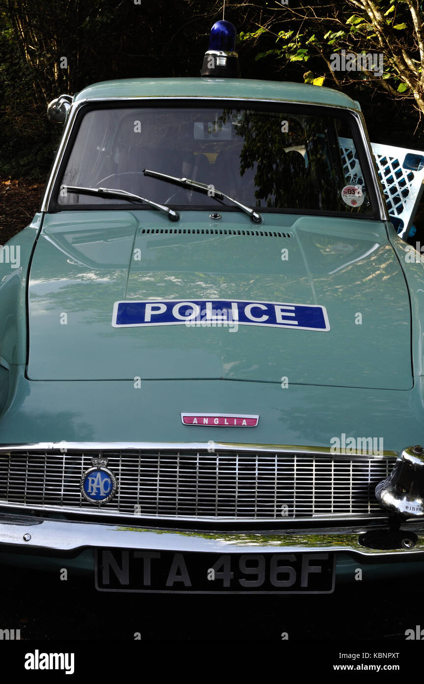 Ford Anglia 105E Police Car on display at the West of England Transport Collection Open Day at Winkleigh, Devon, on 6th October 2013. Stock Photo