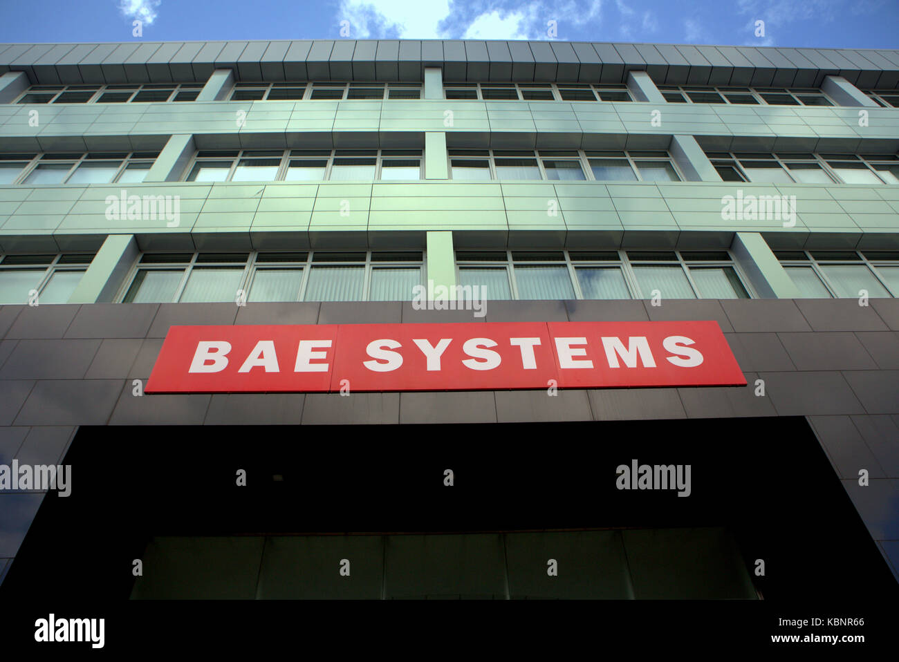 BAE systems scotstoun building sign sky no one empty Stock Photo