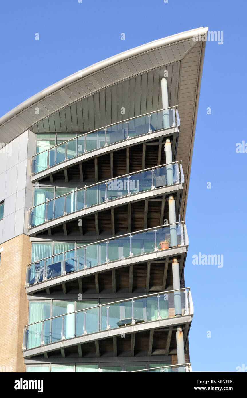 Balconies of flats at the Dolphin Quay development on Poole Quay, Poole
