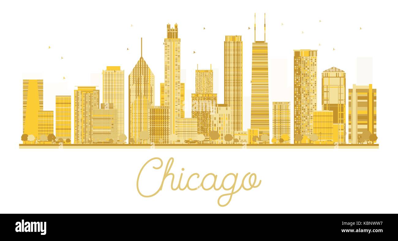 Chicago golden silhouette isolated on white background. Vector illustration. Stock Vector