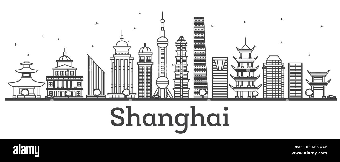 Outline Shanghai Skyline with Modern Buildings. Vector Illustration. Stock Vector