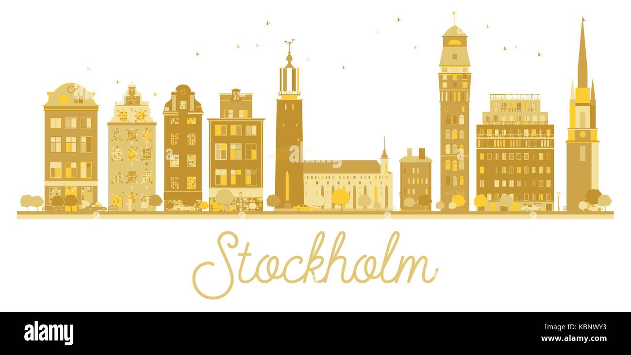 Stockholm Sweden City skyline golden silhouette. Vector illustration. Stock Vector